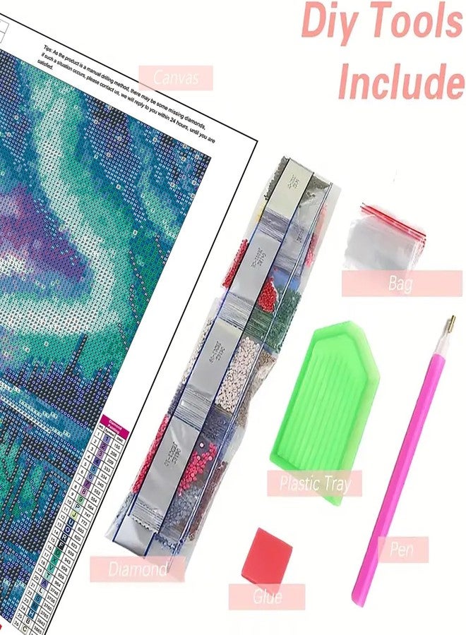 TREXEE Aurora Landscape Diamond Art Kits for Adults & Kids ,DIY 5D Diamond Painting Kits for Beginners, DIY Diamond Paint By Numbers Kit Round Full Drill Diamond Dots Paintings Picture Gem Art Craft for Home Wall Art Decor Gifts 12x16inch(without frame) - Image 3